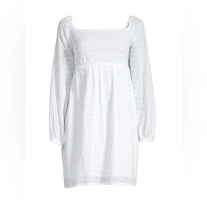 Tash + Sophie White Eyelet Long Puff Sleeve Babydoll Mini Dress